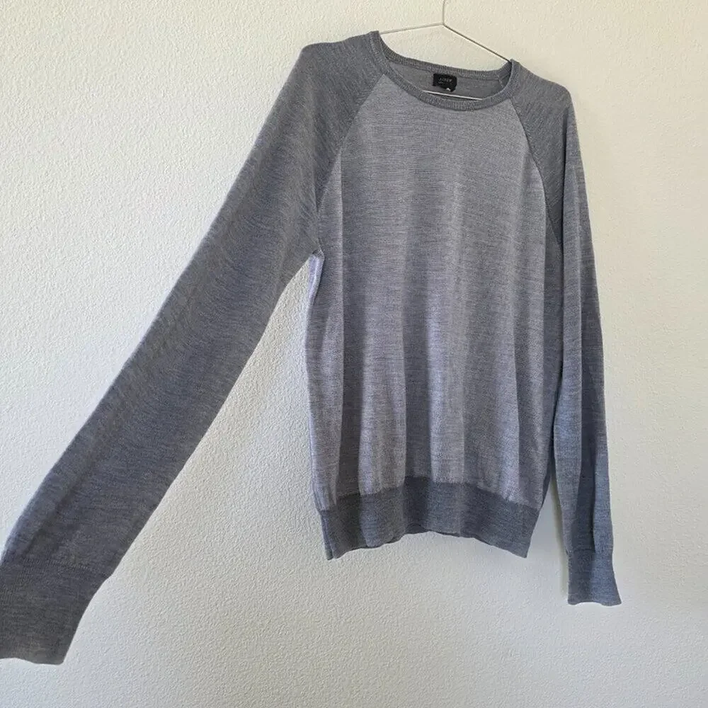 J Crew Gray Merino Wool Sweater Unisex Large L Long Sleeve Lightweight Crewneck